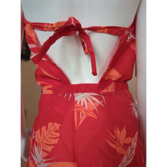 Vintage Red Orange and Cream Wrap and Tie Romper Tropical Beach Outfit Size M - Picture 4 of 6